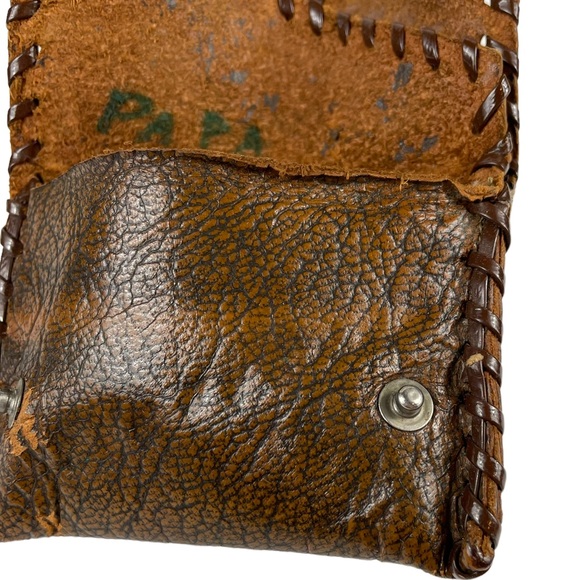 Vintage Handmade Leather Two Compartment Mini Small Pocket Wallet Snap Close VTG - Picture 11 of 11